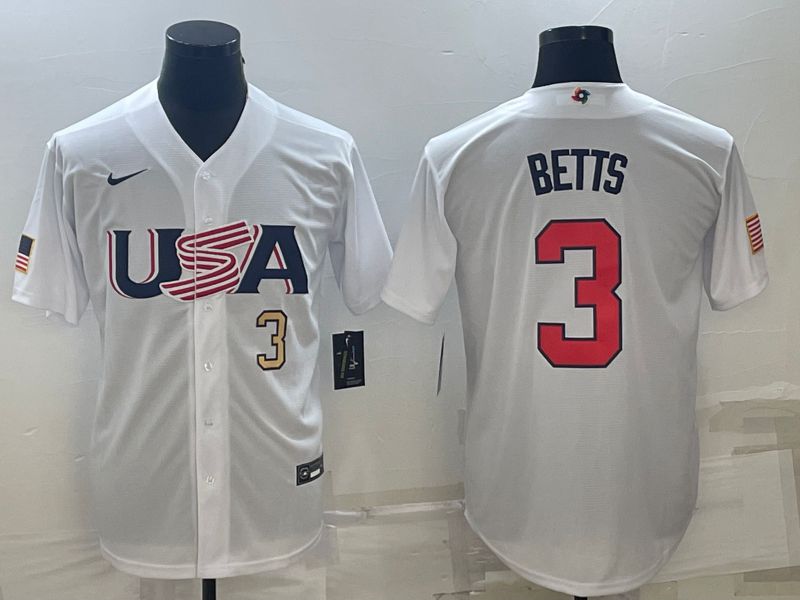 Men 2023 World Cub USA #3 Betts White Nike MLB Jersey2->more jerseys->MLB Jersey